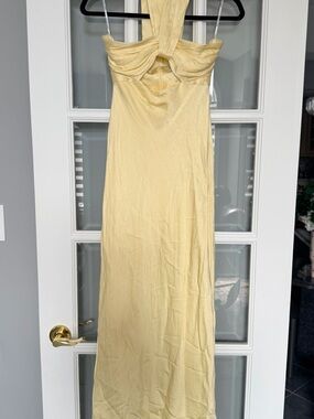Shona Joy Pale Yellow Halter Maxi Dress